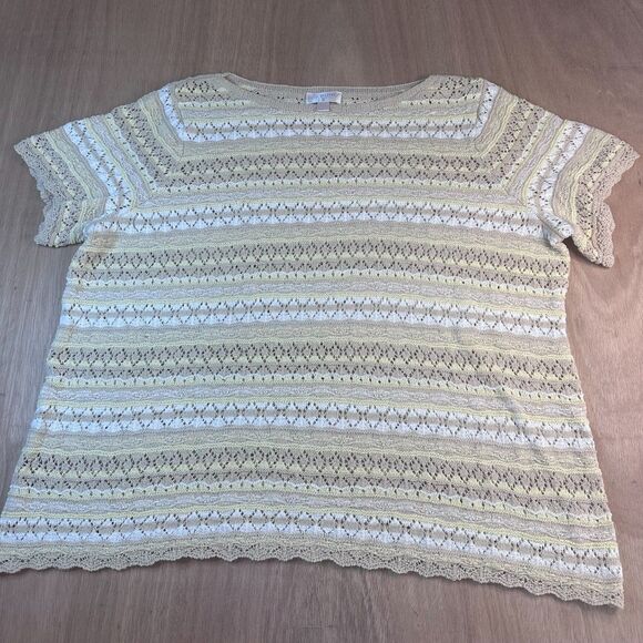 Belle by Kim Gravel Boho 2X Crochet Knit Top Beige Yellow Plus Size - Picture 1 of 5